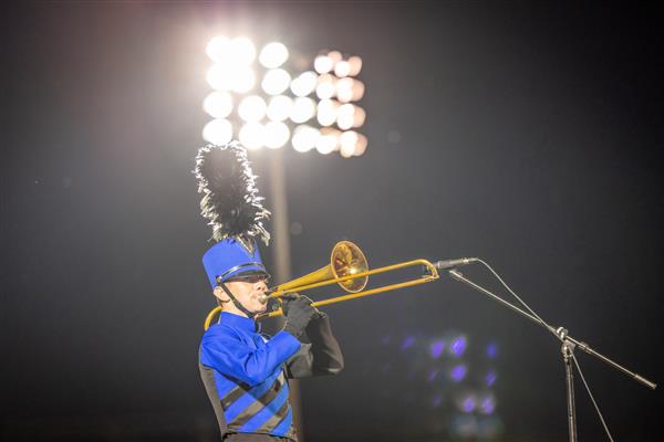 Page High band members march